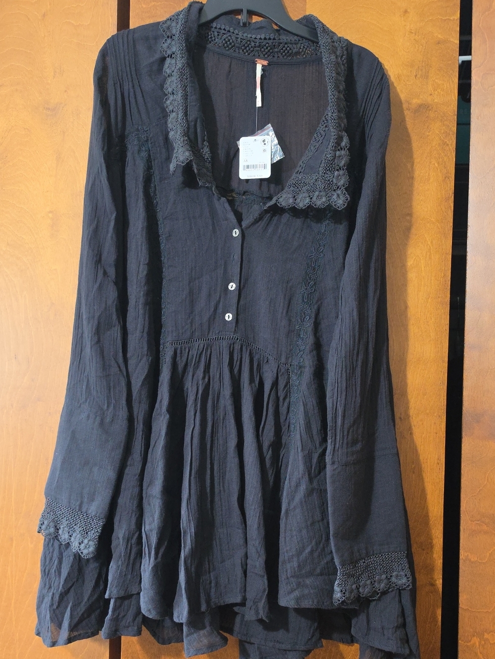 FP Movement by Free People Black Crochet-Trim Long Sleeve Tunic